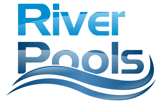 River Pools logo in blue gradient with wave design
