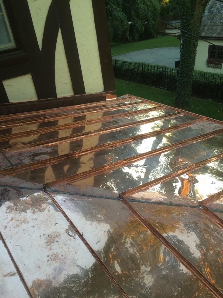 Side View of New Copper Roof — Burlington, NJ — AD Roofer Siding & Gutters