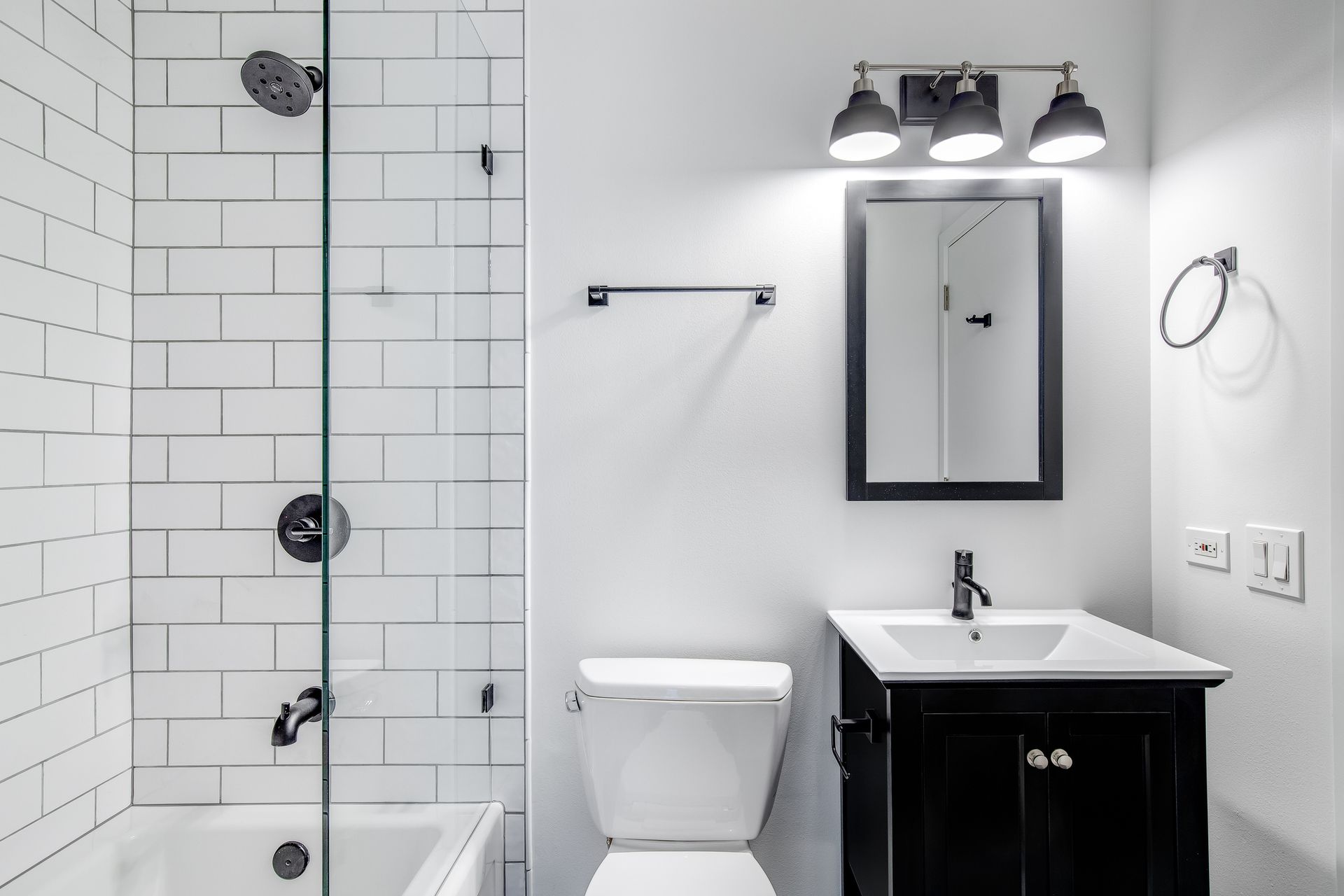 Black and White Bathroom colors — Burlington, NJ — AD Roofer Siding & Gutters Black and White Bathroom colors — Burlington, NJ — AD Roofer Siding & Gutters