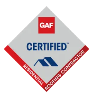 GAF Certified Residential Roofing Contractor logo. Red, white, and blue.