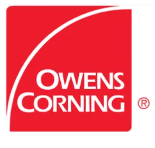 Owens Corning logo, white text on red square with white arc.