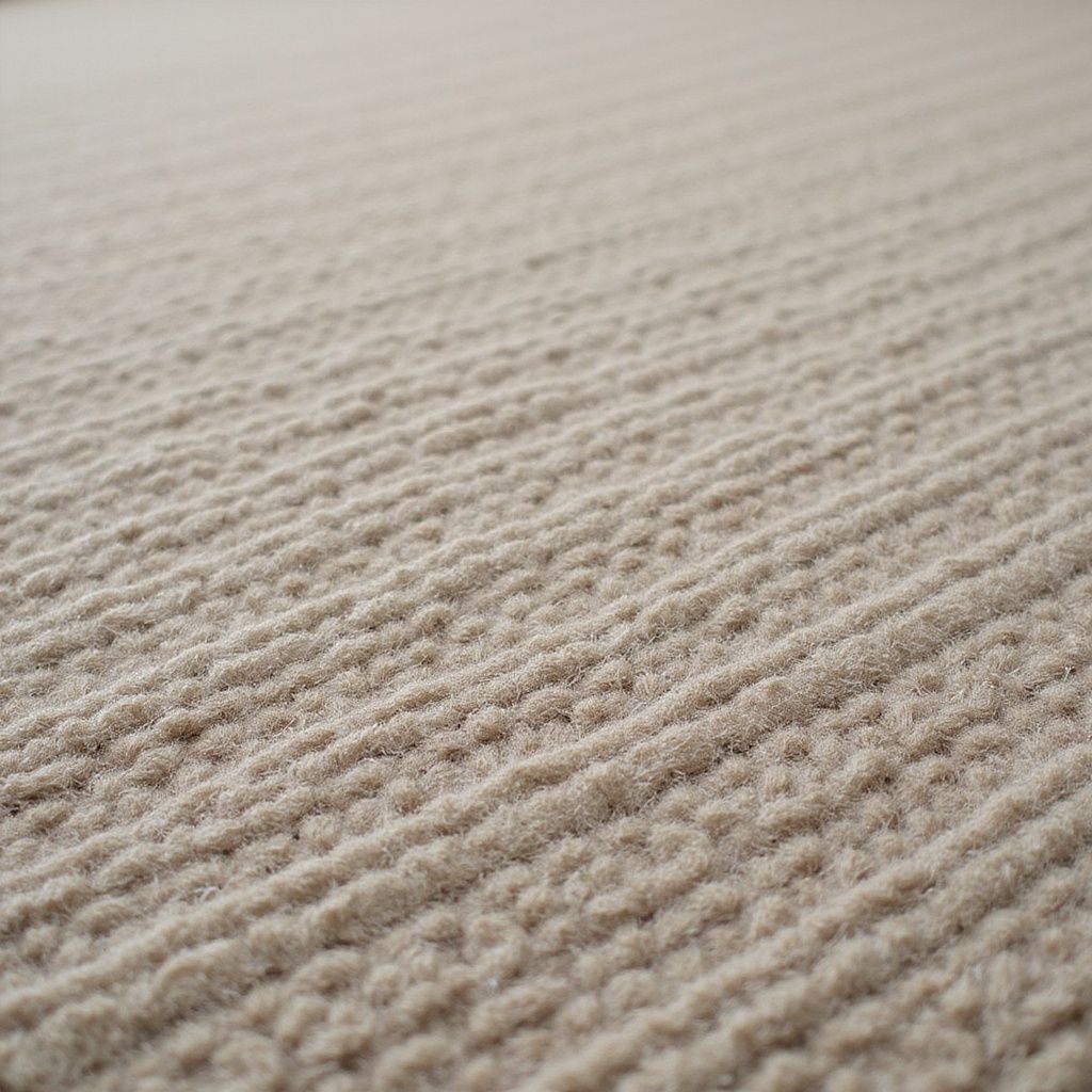 Close-up of a beige carpet with ridged texture.