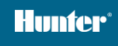 Hunter logo in white on a teal blue background.