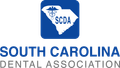 The logo for the south carolina dental association is blue and white.
