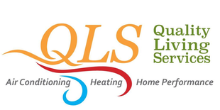 QLS Quality Living Services logo with orange and blue lettering and HVAC services text
