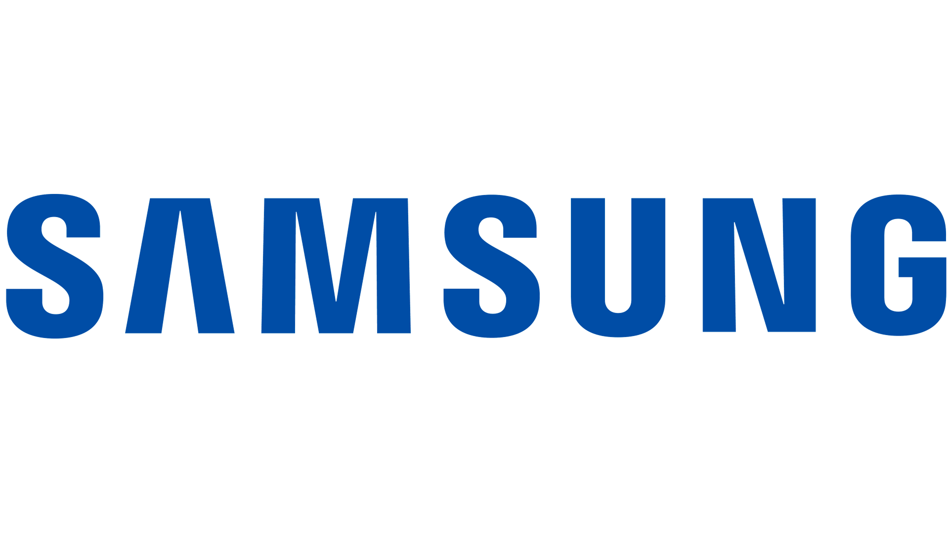 Blue Samsung logo on a white background
