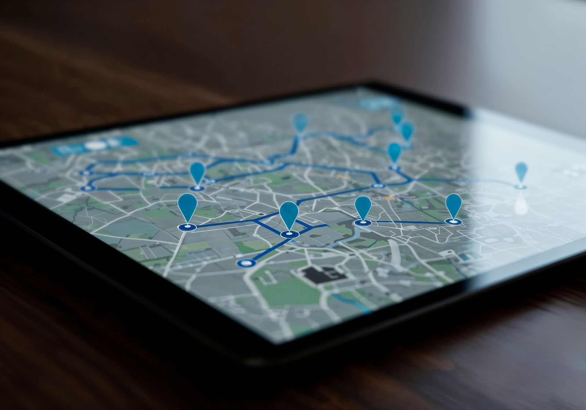 Mapa de rota na tela de um tablet