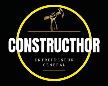 Logo noir avec cercle jaune, icône de marteau et texte « CONSTRUCTHOR » et « ENTREPRENEUR GENERAL »