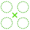 Green dotted circles around a green X on a white background