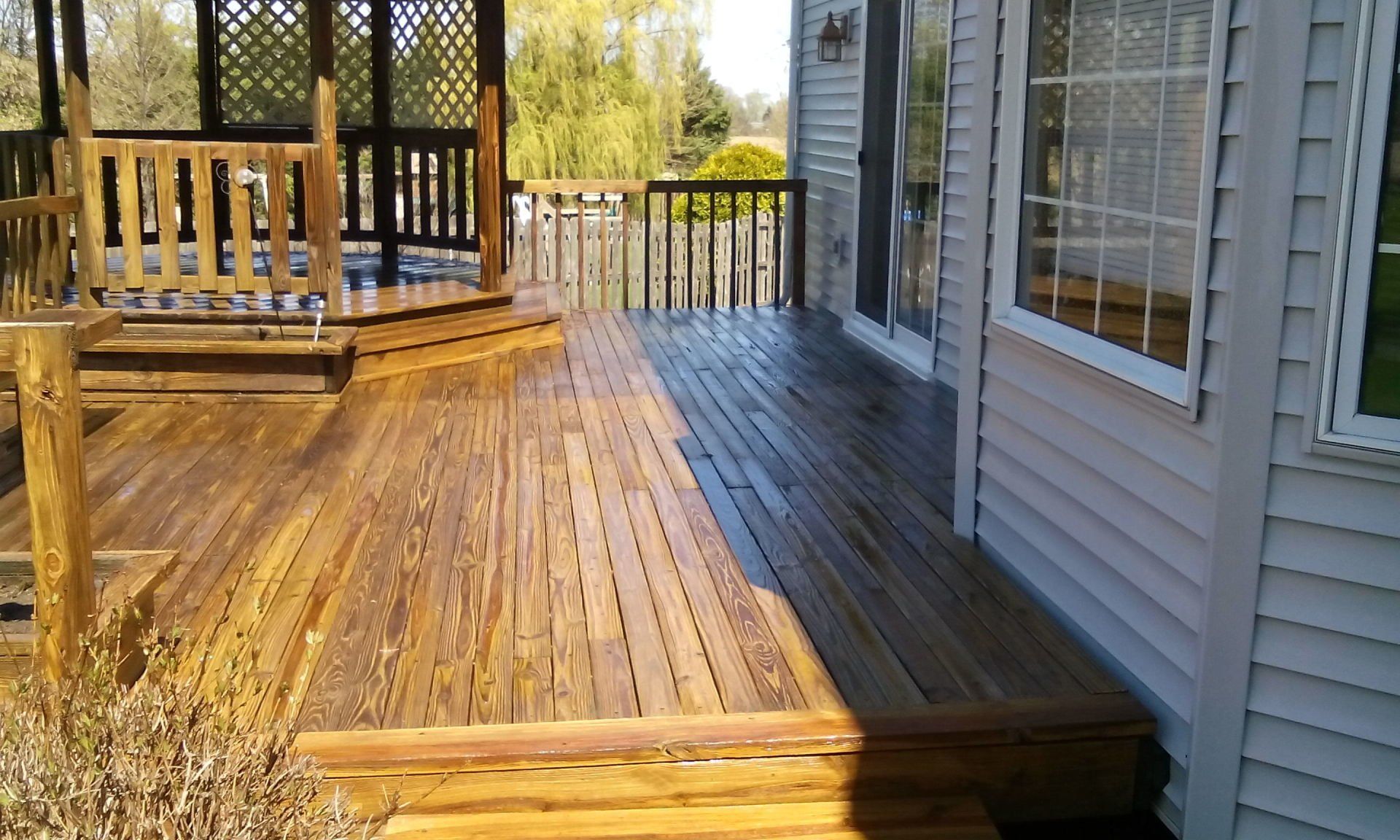 outdoor wooden deck during sunny weather