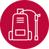 An icon of a vacuum cleaner in a red circle.