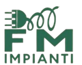 Logo verde “FM IMPIANTI” con una spina stilizzata e un cavo sopra la scritta