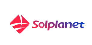 Logo di Solplanet in rosso e viola su sfondo bianco