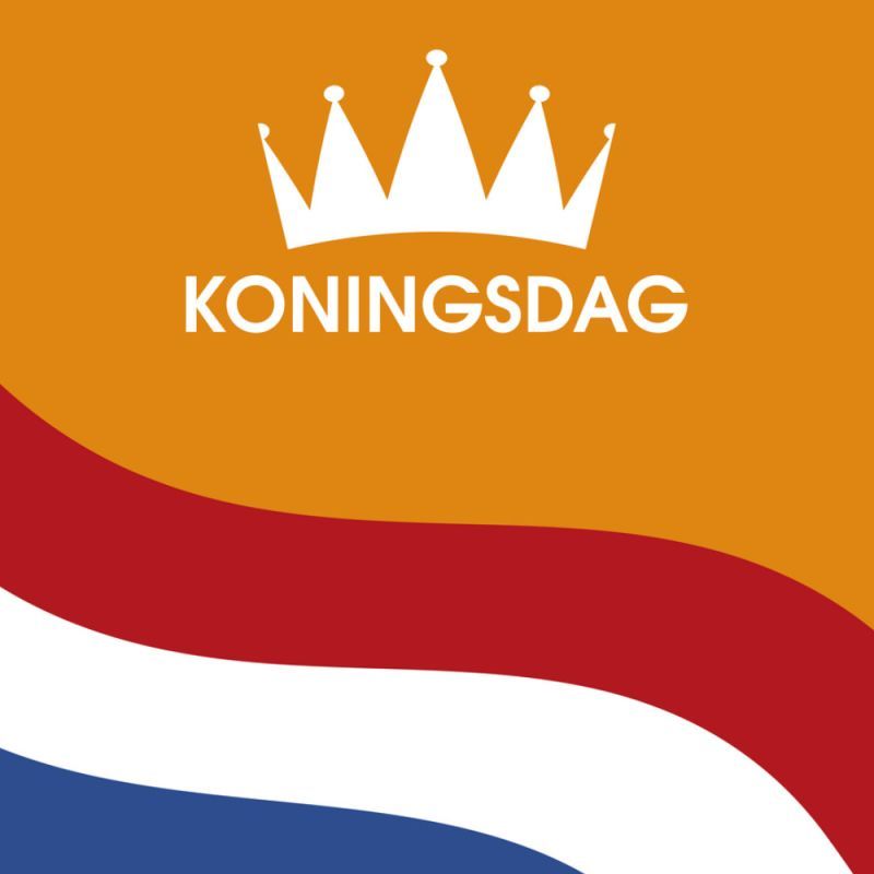 Een afbeelding van een kroon en het woord koningsdag