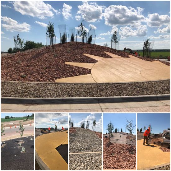 Commercial landscaping roundabout project in Miles City completed by Evergreen Landscaping & Irrigation llc