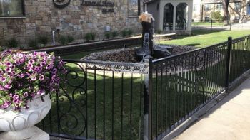 Complete landscape designed with sprinklers and a fountain, project completed in Miles City 