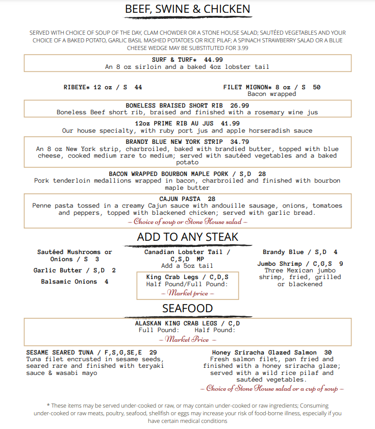 New years eve menu