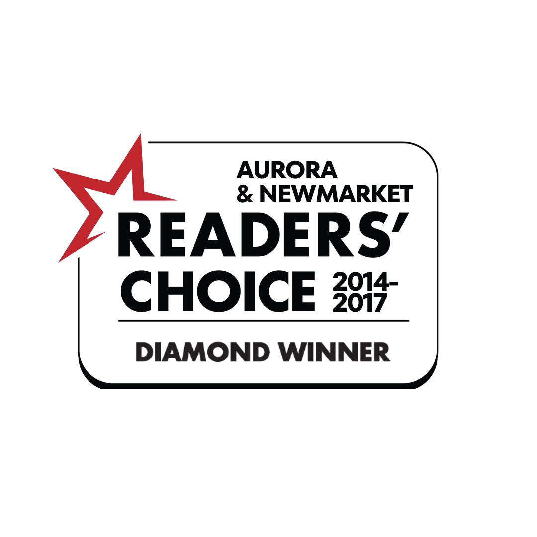Aurora and Newmarket Readers’ Choice Diamond Winner badge for Paws in the Bath, awarded from 2014 to 2017 for pet grooming excellence.
