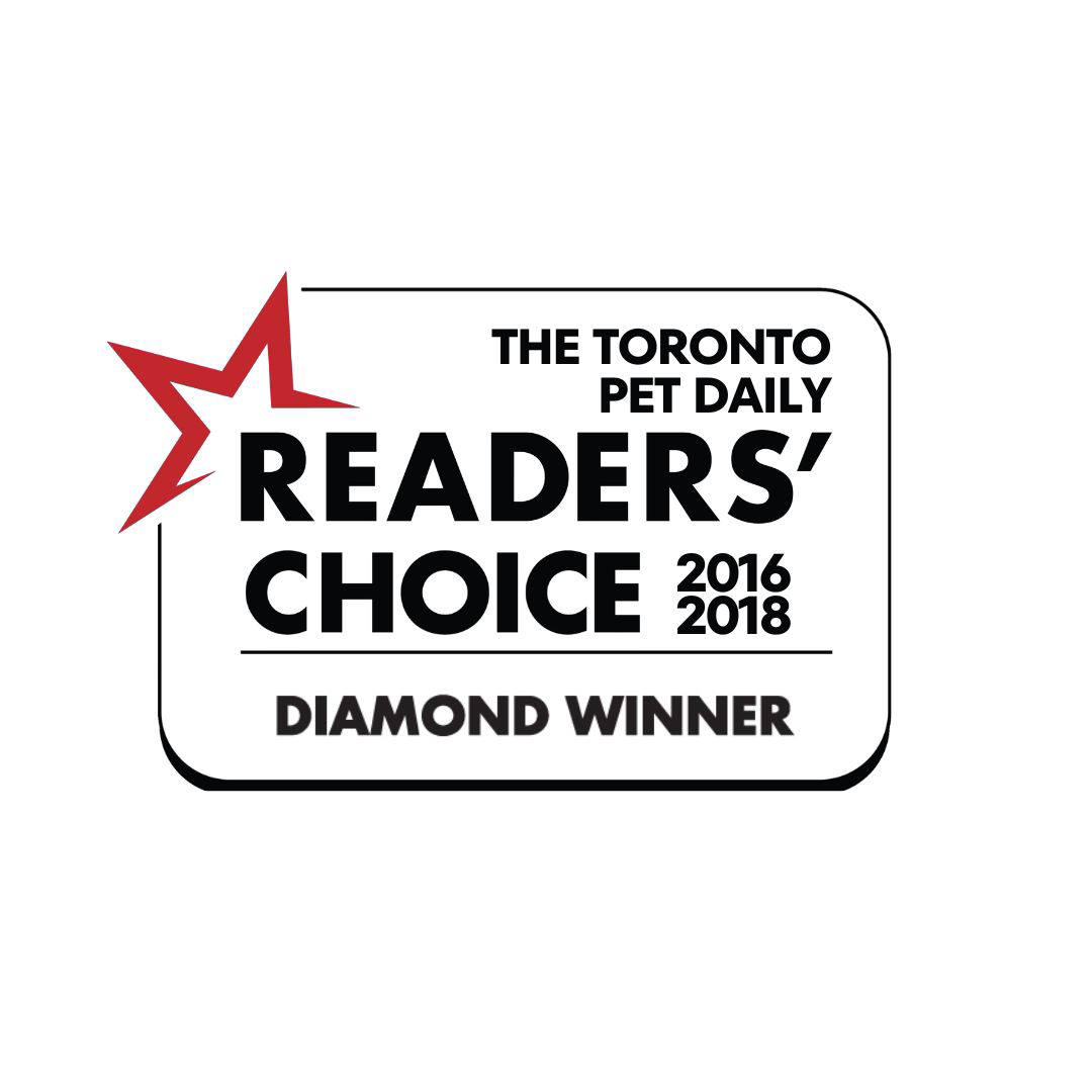 Toronto Pet Daily Readers’ Choice Diamond Winner badge for Paws in the Bath, awarded in 2016 and 2018 for pet grooming excellence.