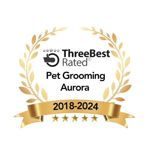 ThreeBestRated award badge for Paws in the Bath Aurora, recognized as a Top 3 Pet Groomer from 2018 through 2024.