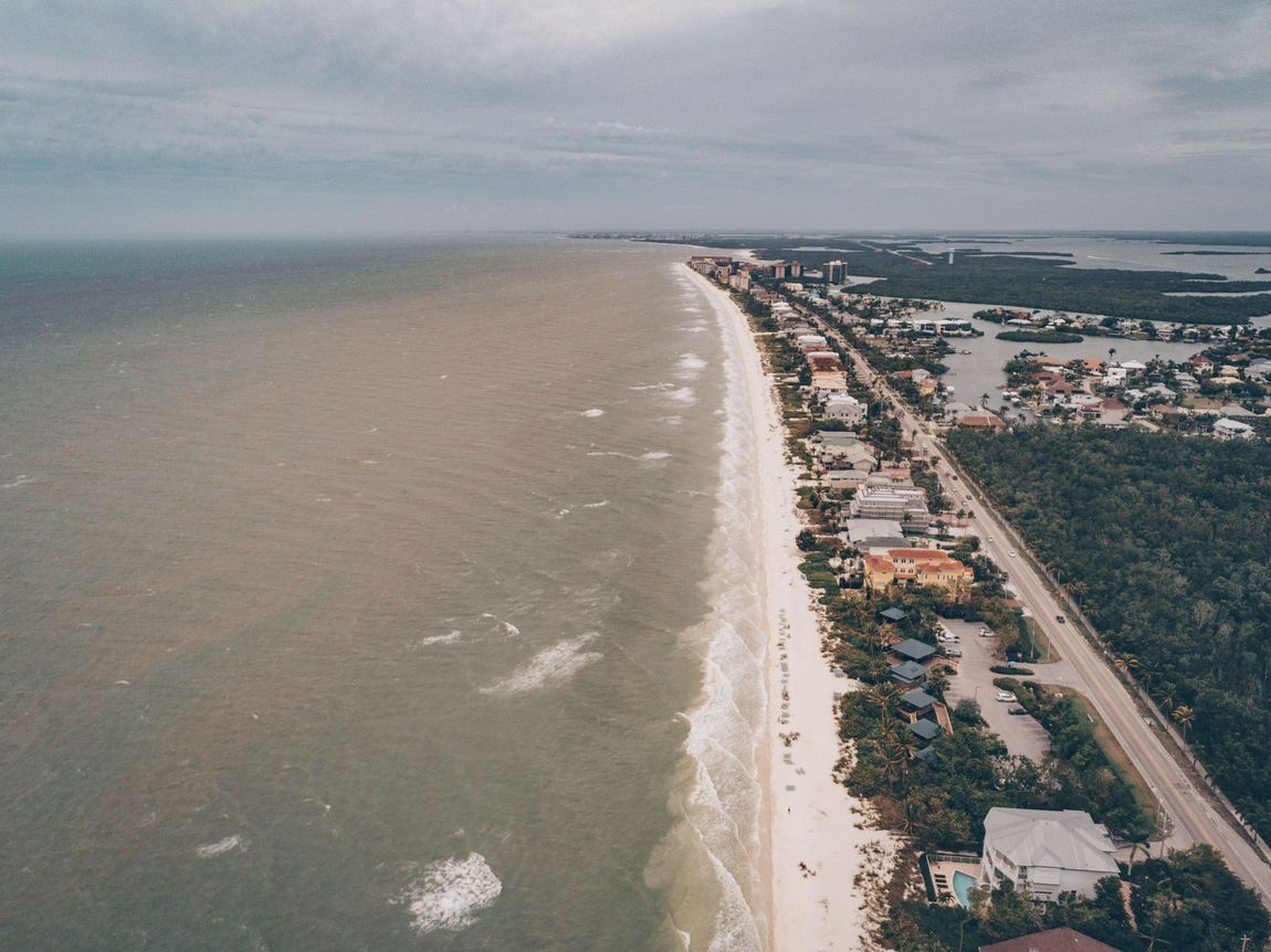 Aerial view of a Naples, Florida beach and coastline