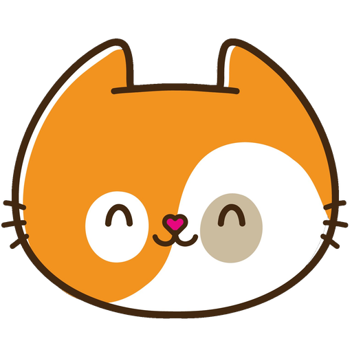 Cartoon orange-and-white cat face with a smiling expression and pink nose