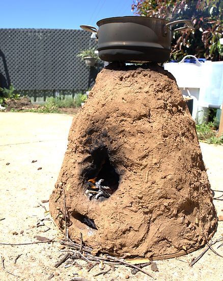 A pot is sitting on top of a clay oven.