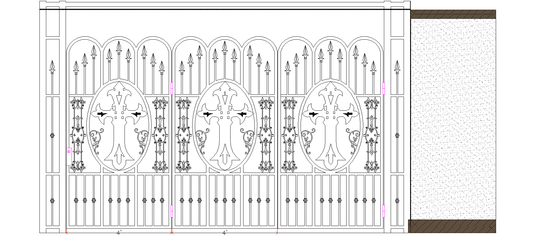 Gate with spiderweb design, black and white.