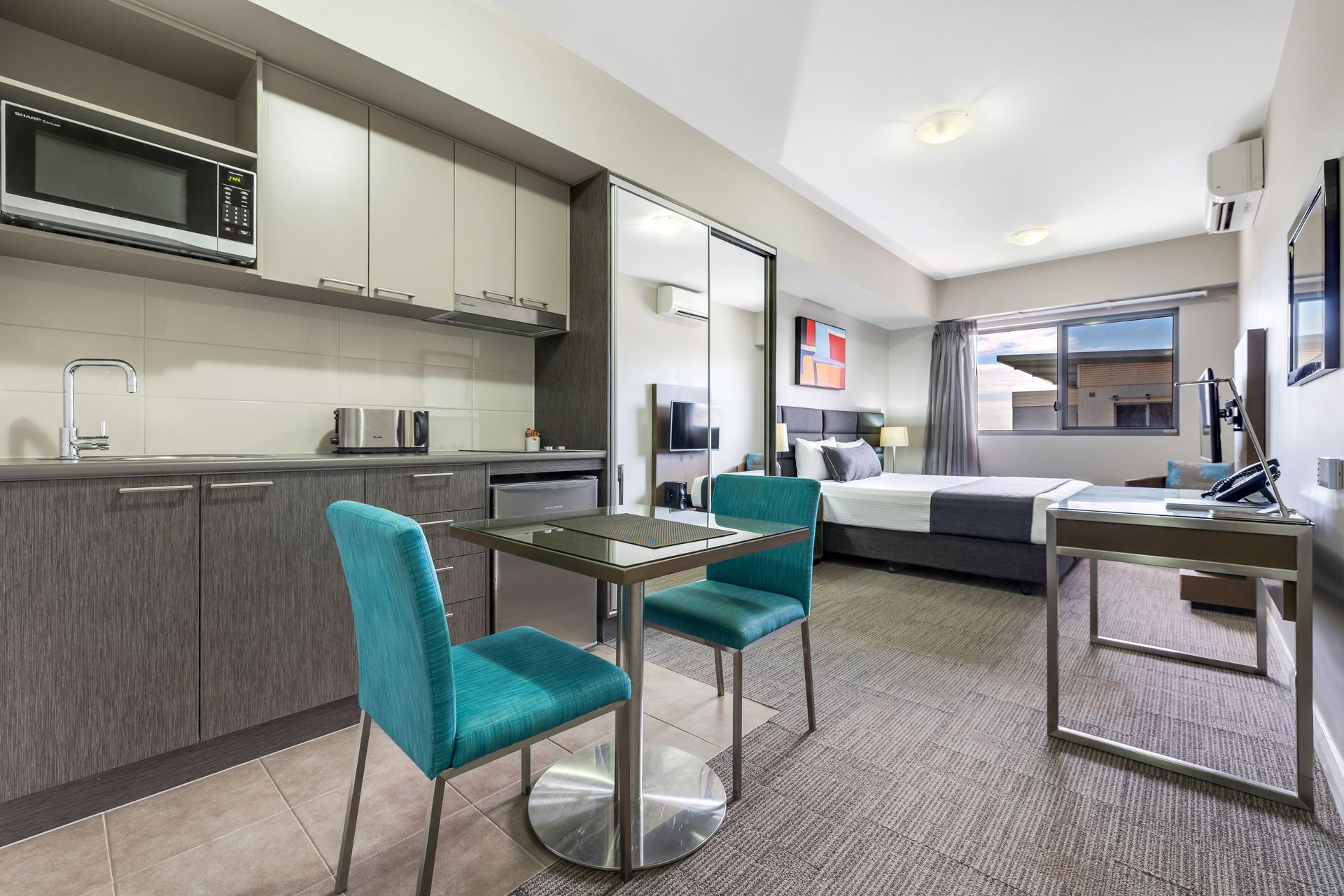 Bedroom with Study Desk in Hudson Apartment