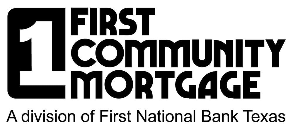 Logo for First Community Mortgage, a division of First National Bank Texas.
