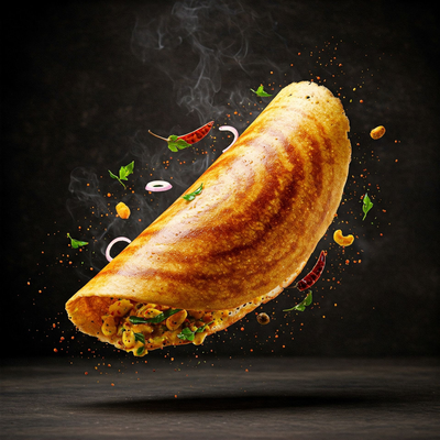 Crispy dosa on dark background