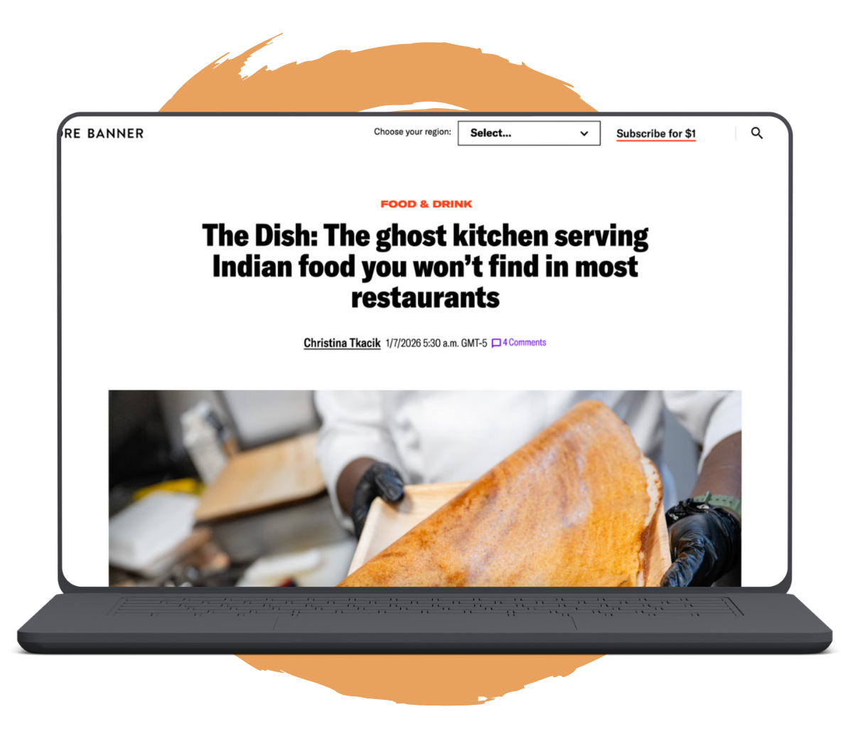 Laptop displaying a food article