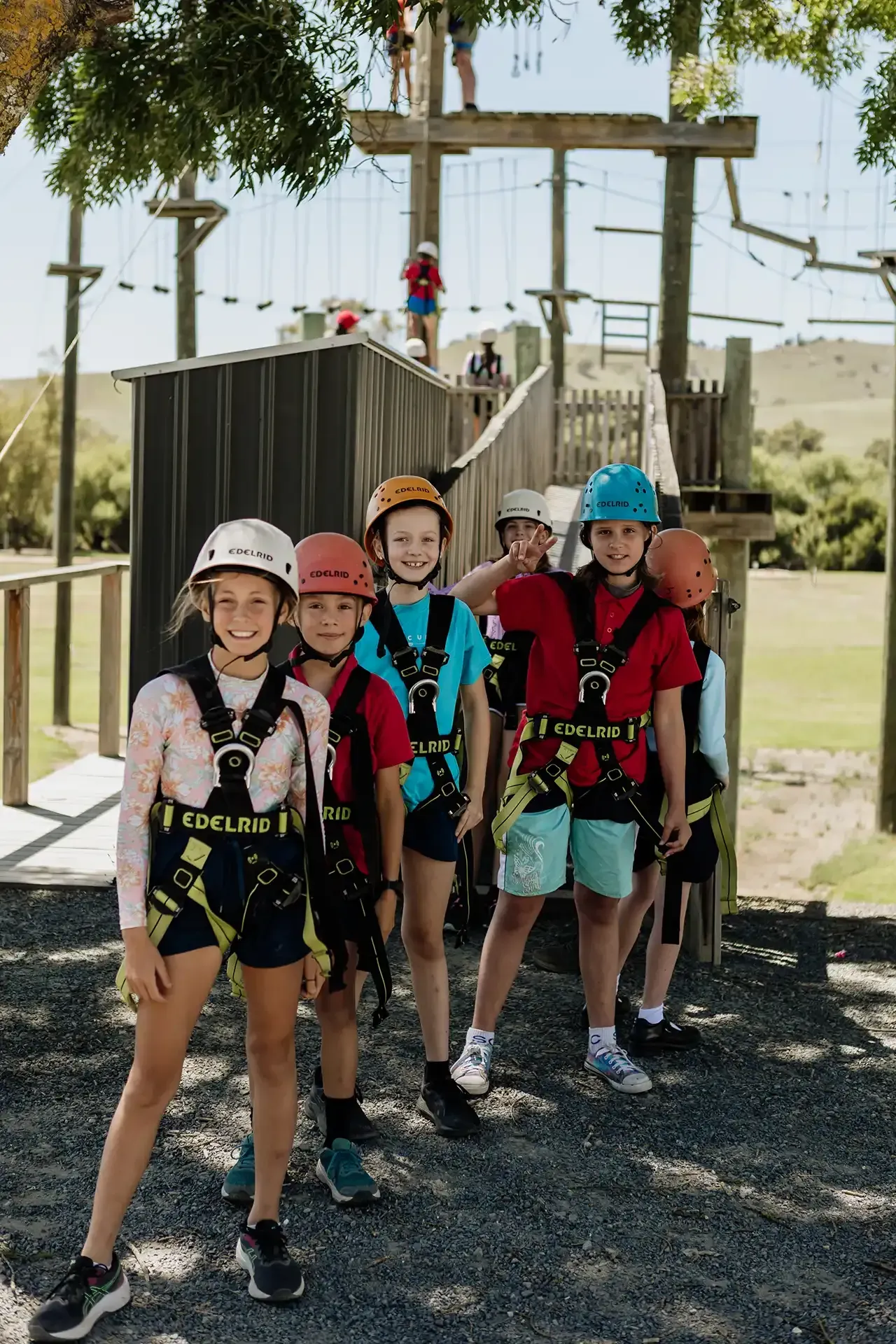 Getting ready for the high ropes course at Alexandra Adventure Resort, Victoria