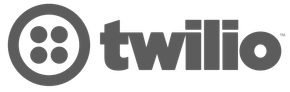 Twilio logo in gray, featuring a circular icon with four dots and the word “twilio.”