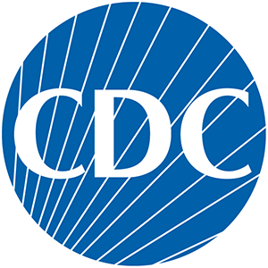 CDC logo in a blue circle with white radiating lines and white letters