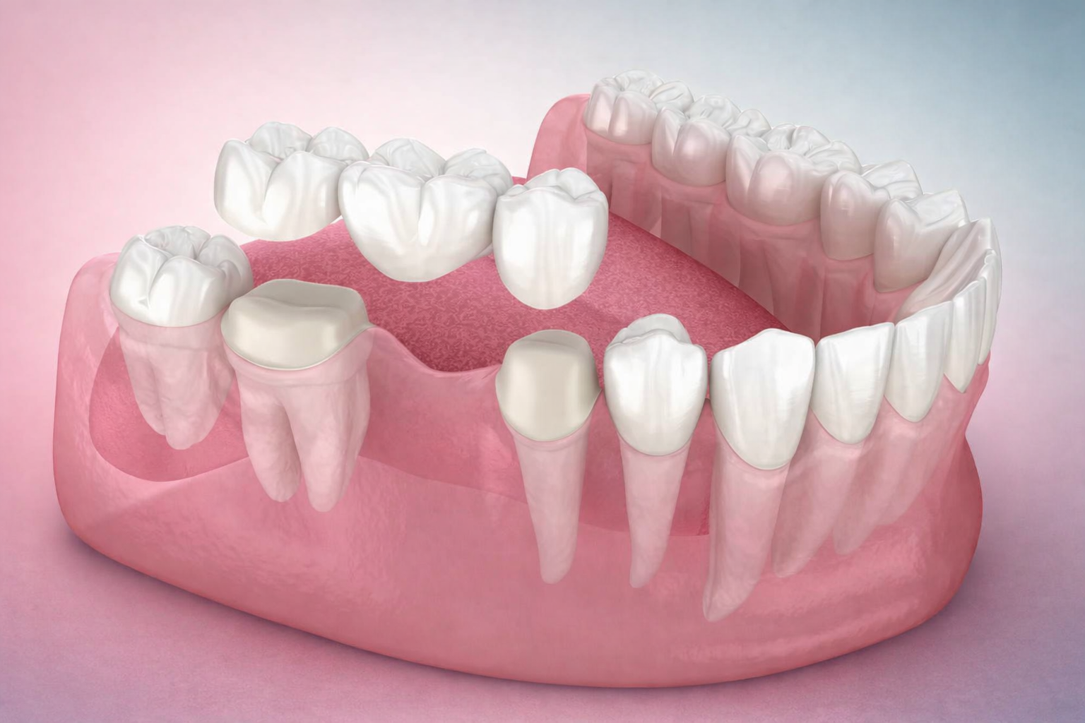 Reabilitação oral com prótese parcial em modelo dentário

