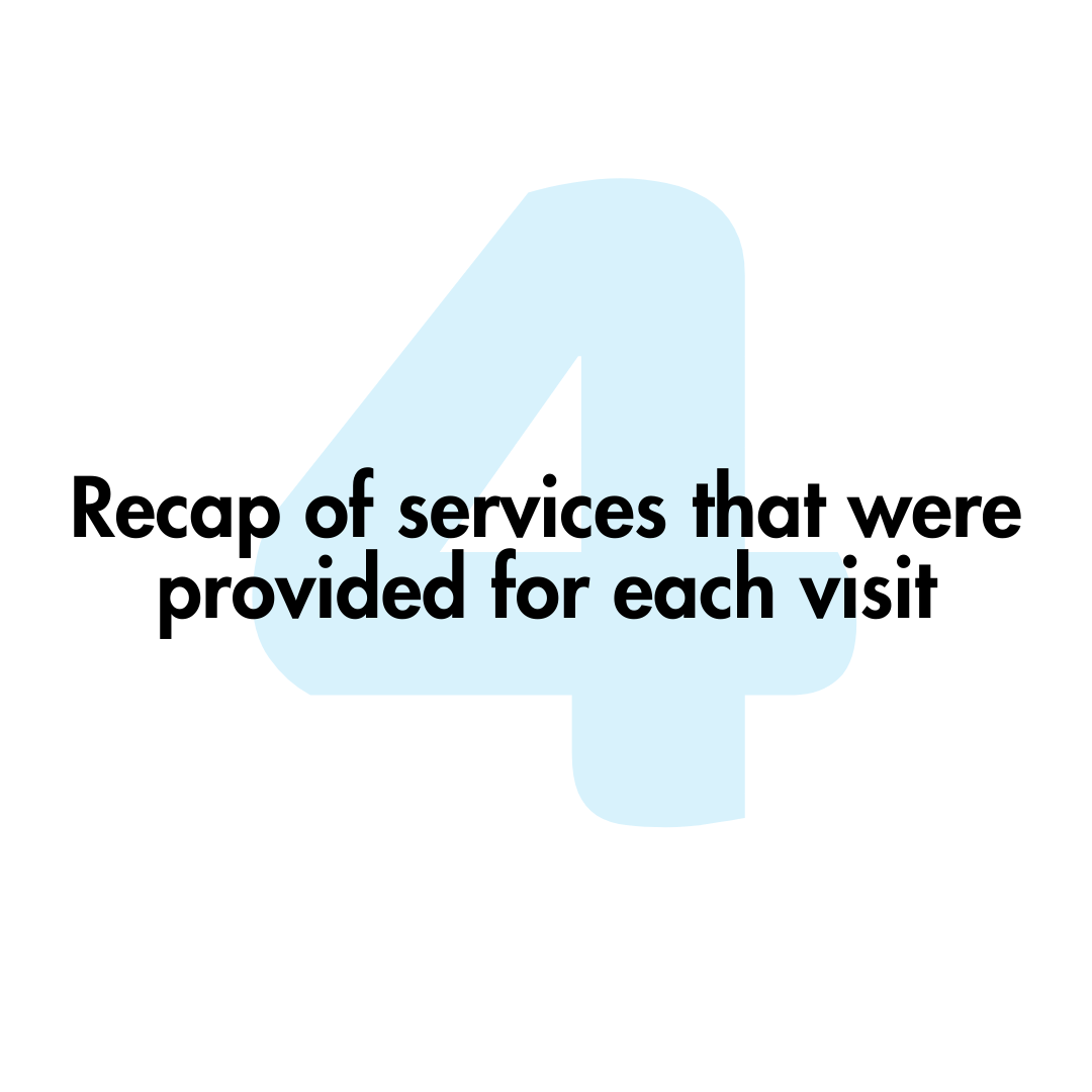 A recap of services that were provided for each visit