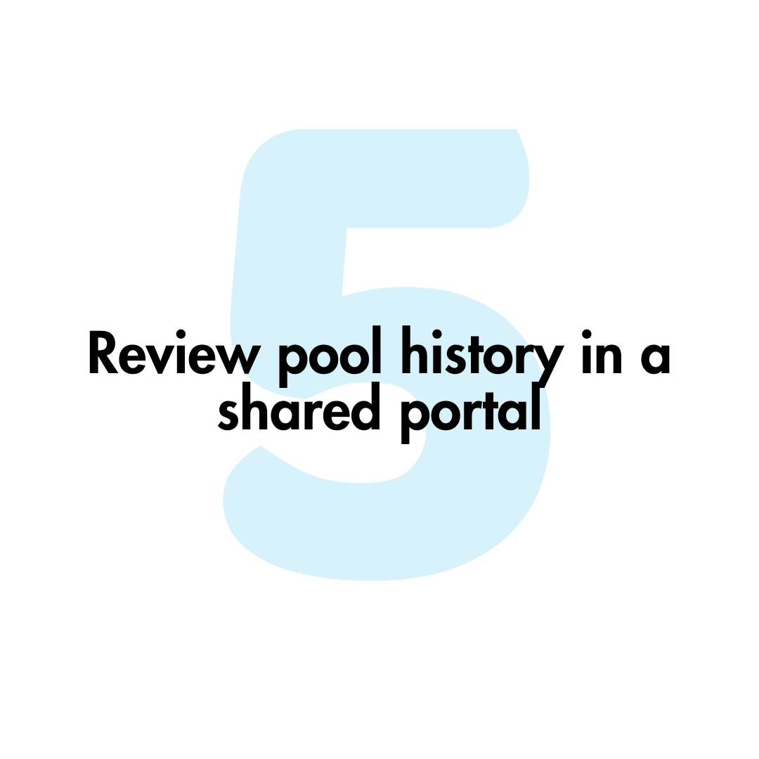 A blue number 5 with the words review pool history in a shared portal