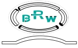 Stylized black and teal BRW logo inside an oval, above a curved black line on a white background