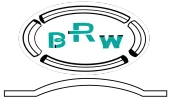 Stylized black and teal BRW logo inside an oval, above a curved black line on a white background