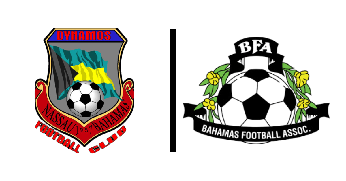 Logos of Bahamas Dynamo and Bahamas Football Association, separated by a vertical line.