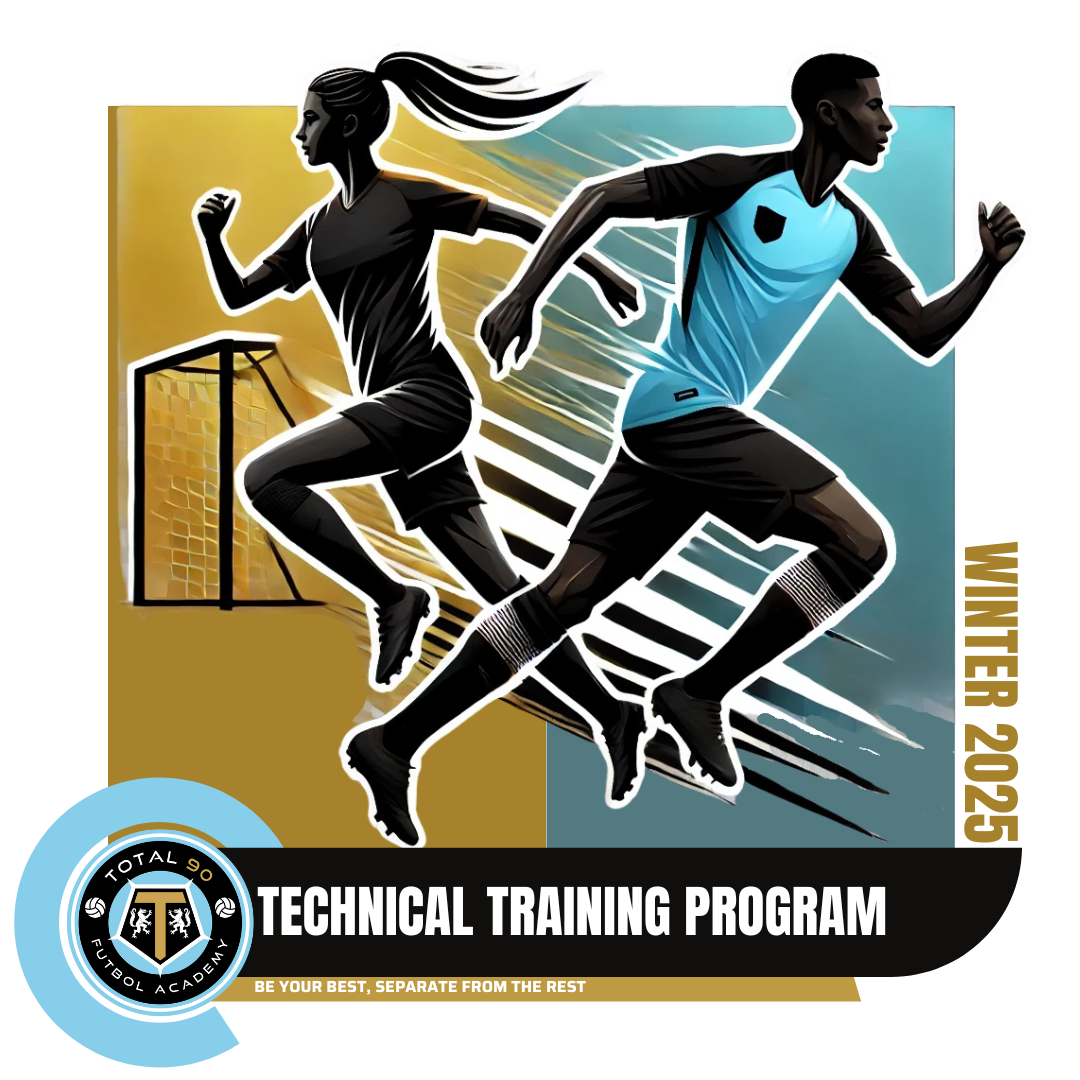 Two athletes running, blue/gold background, 