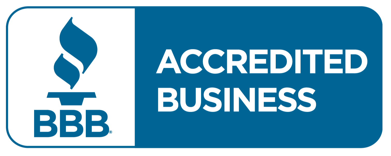 BBB Accredited Business badge in blue and white with the Better Business Bureau logo