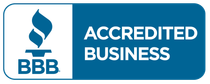 BBB Accredited Business badge in blue and white with the Better Business Bureau logo