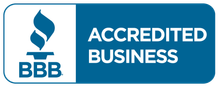 BBB Accredited Business badge in blue and white with the Better Business Bureau logo