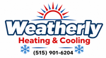 Weatherly Heating & Cooling logo with sun, snowflakes, and phone number (515) 901-6204