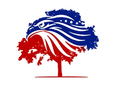 Logo for All American Tree and Turf LLC: tree graphic in red, white, and blue, with eagle silhouette.