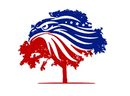 Eagle-shaped tree in red, white and blue, symbolizing patriotism.