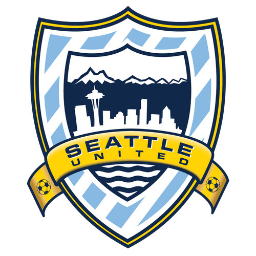 The seattle united logo is a shield with a city skyline on it.