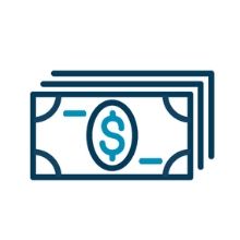 Stack of blue dollar bills icon with a dollar sign on the front.
